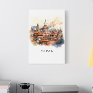 Nepali Heritage Wall Matte Canvas, Nepal Watercolor Portrait, Nepali Home Decor, Nepal Wall Art Canvas, Nepal Culture Vertical Wall Art