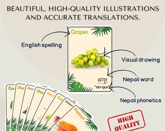 Nepali Fruits Flash Cards, Educational & Cultural Learning Tool for Children, Instant Download, Nepali Language Fruits Cards