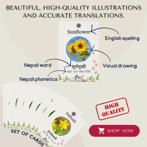 Cartões de memória flash de flores nepalesas, impressão digital, cartões de memória flash educacionais para crianças, aprendizagem da língua nepalesa, inspirados em Montessori