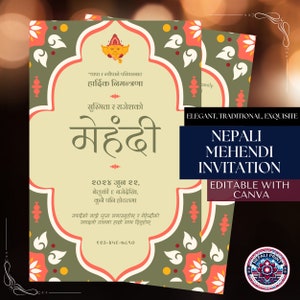 Nepali Mehendi Invitation Card: Customizable Digital Design