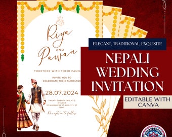 Wedding Invitation Card, Customizable Digital Design, Nepali Design Invitation Card, Wedding Invitation, Nepali Cards, Invitation Card
