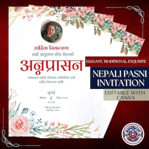 Biglietto d'invito Pasni nepalese e inglese, biglietto d'invito video digitale personalizzabile, personalizzato per la cerimonia di alimentazione del riso del tuo bambino