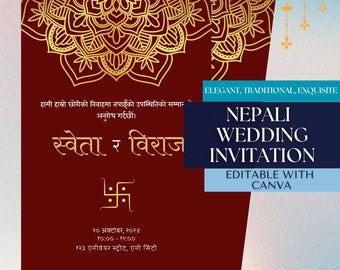 Nepali Wedding Invitation Card: Customizable Digital Design