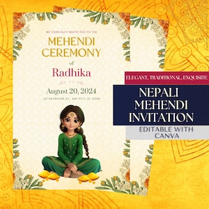 Nepali Mehendi Ceremony Invitation: Customizable Digital Card
