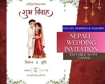 Traditional Nepali Wedding Invitation: Customizable Digital Design (PDF)