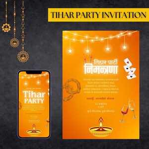 Cartão de convite para festa Tihar, cartão de convite nepalês, saudações Tihar, cartão de felicitações festivo, convite para celebração de Diwali, convite Tihar