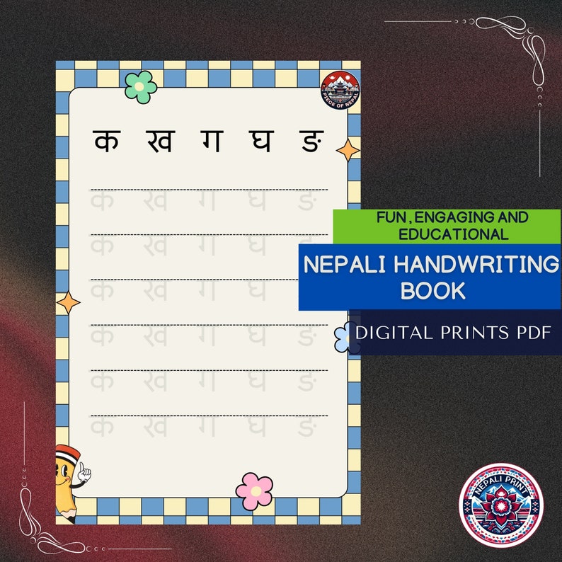 Printable Nepali Alphabet Handwriting Practice Worksheets, Kids