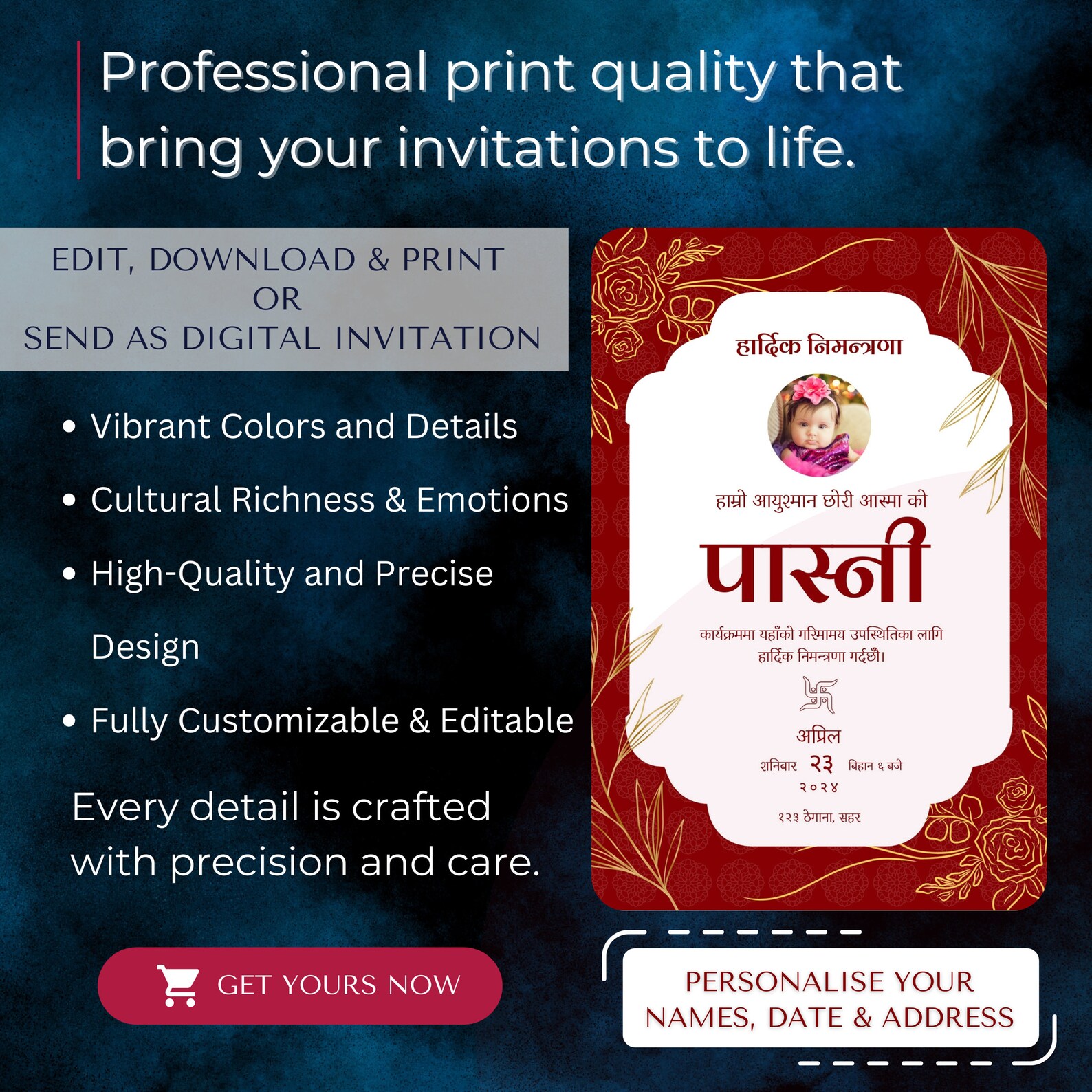 Custom Nepali Pasni Invitation: Traditional Rice Feeding Ceremony ...