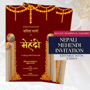 Nepali Mehendi Invitation: Customizable Digital Card (PDF)
