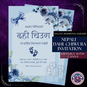 Dahi Chiwura Baby Shower Invitation: Customizable Digital Card (Nepal)