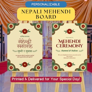Tableau de bienvenue imprimé Mehendi, Toile mate, Tableau design népalais, Tableau Mehendi, Mehendi népalais, Mariage à suivre, Tableau de bienvenue au henné
