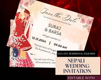 Nepali Wedding Invitation Card: Customizable Digital Design