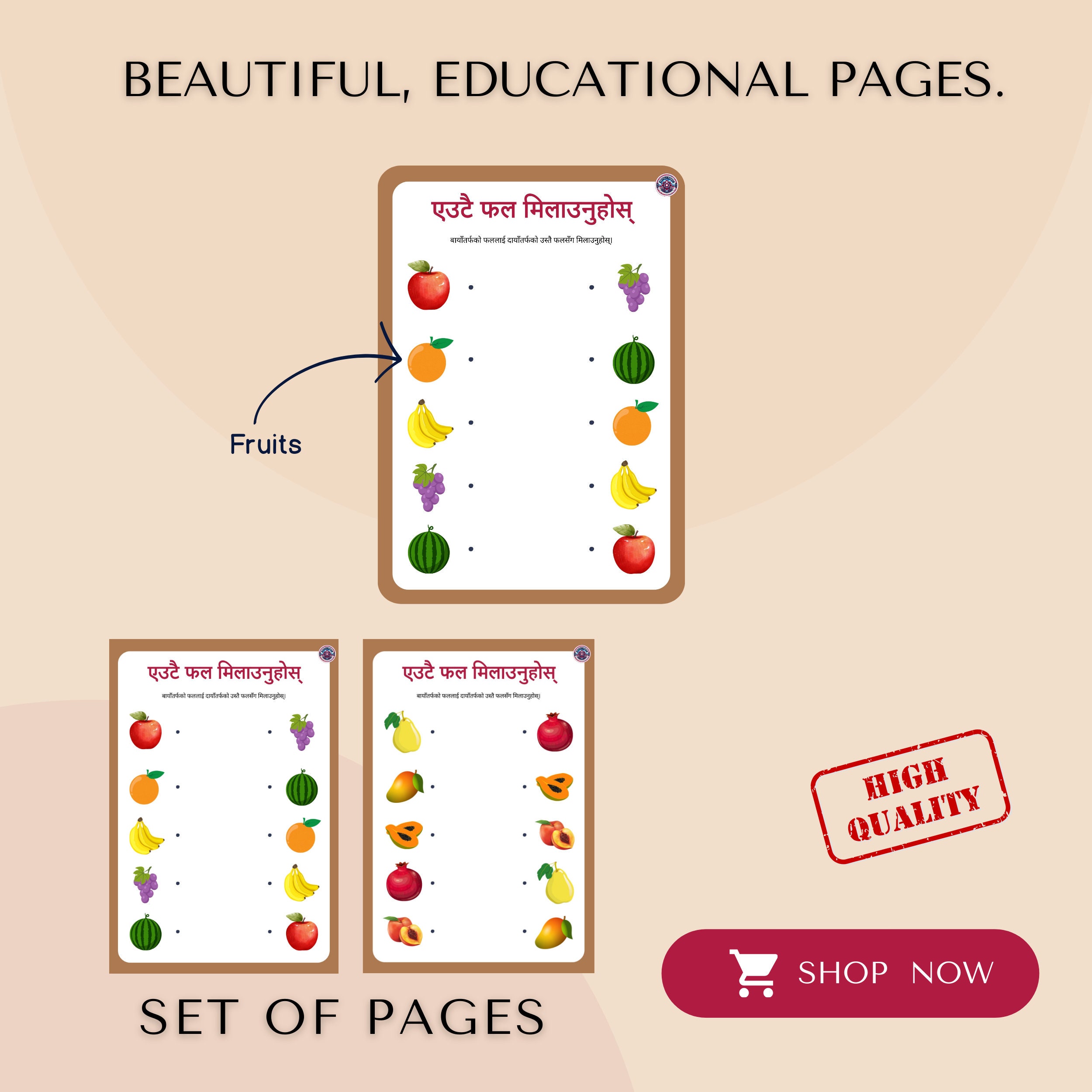 Printable Match the Fruits Worksheet: Preschool Learning (digital ...