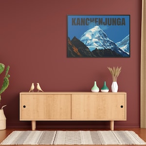 Berg Wand Kunst | Kanchenjunga gerahmte Leinwand, Nepal Berg Landschaft, Nepal Wand Dekor, Berglandschaft, Trekking Wand Dekor