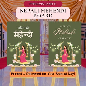 Personalized Mehendi Welcome Board: Nepali Design, Matte Canvas
