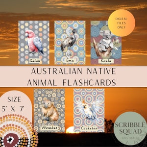Flashcards d'animaux indigènes | Koala | Impressions australiennes | Autochtone | Premières nations | Kangourou | Australien | Wombats