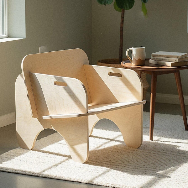Mid-Century Modern Plywood Lounge Chair: Minimalist Wood Accent Reading Seat for Living Room