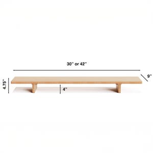 May include: A wooden serving tray with two legs on each side. The tray is 30 or 42 inches long, 4 inches wide, and 4.75 inches high.