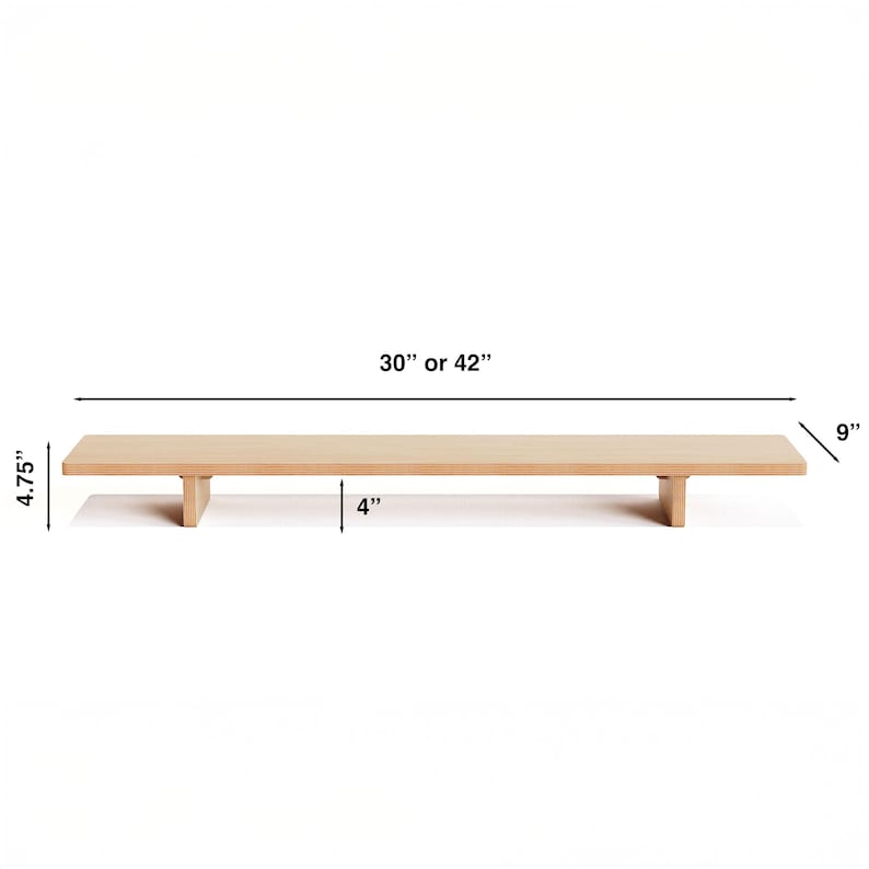 May include: A wooden serving tray with two legs on each side. The tray is 30 or 42 inches long, 4 inches wide, and 4.75 inches high.
