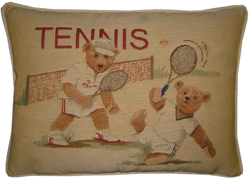 Teddy Bear Tennis Oblong Woven Tapestry Cushion Pillow Cover