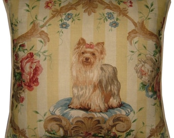 Lee Jofa Putting On the Dog Yorkie Yorkshire Terrier Linen Tapestry Cushion Pillow Cover Sham