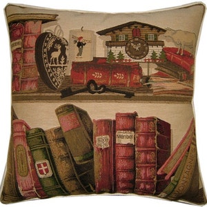 Library Books Keys Woven Tapestry Cushion Cover Sham