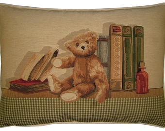 1 Teddy Bear Bookshelf Oblong Woven Tapestry Cushion Pillow Cover