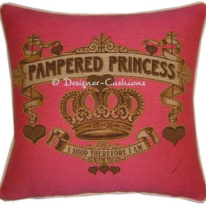 SALE Pampered Princess Pink Woven Tapestry Cushion Cover Sham image 1