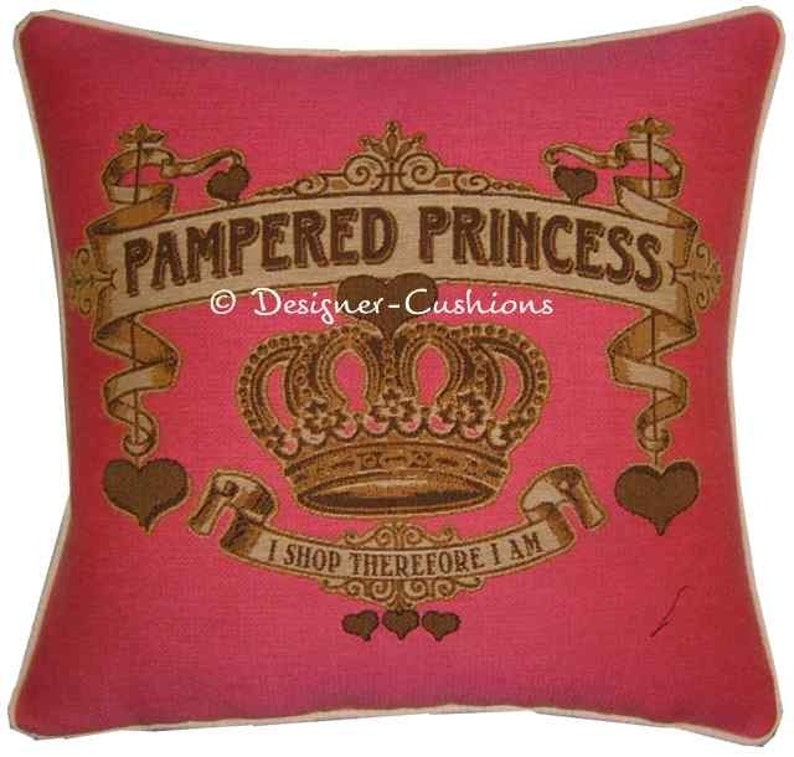 SALE Pampered Princess Pink Woven Tapestry Cushion Cover Sham image 1