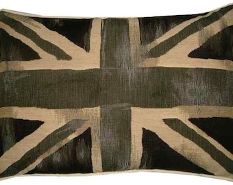 Vintage Black Union Jack British Flag Tapestry Cushion Pillow Cover