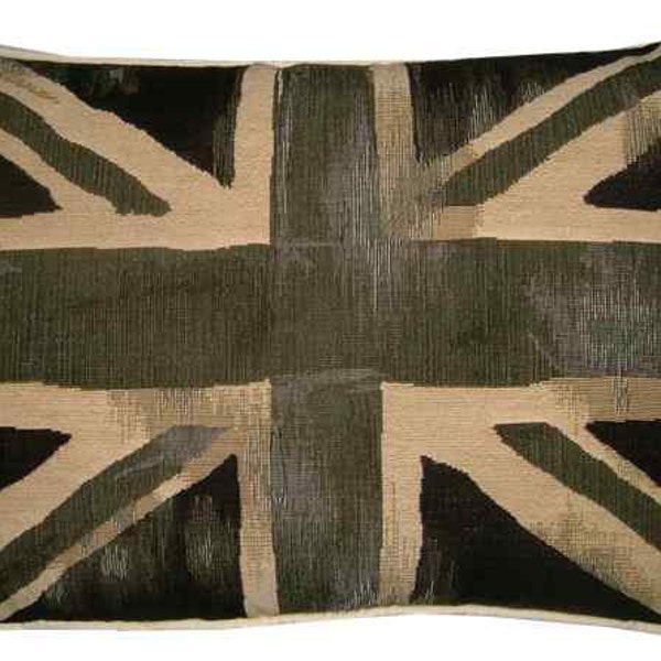 Vintage Black Union Jack British Flag Tapestry Cushion Pillow Cover
