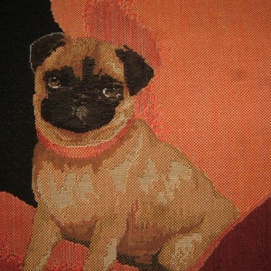 Pug on a Red Retro Chair Black Tapestry Cushion Cover Sham image 2