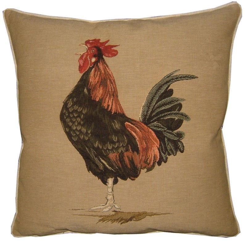 Rooster Crowing Tapestry Cushion Pillow Sham image 1