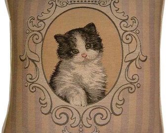 Framed Black & White Kitten Tapestry Cushion Cover Sham