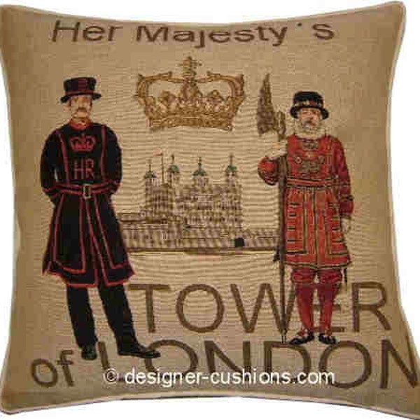 Her Majesty's Tower of London Beefeaters Woven Tapestry Cushion Cover Sham