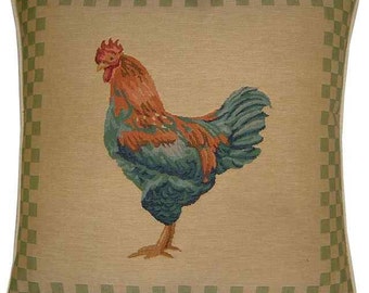 Blue Rooster Green Check Tapestry Cushion Cover Sham