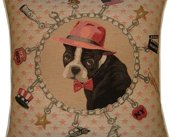 Boston Terrier Al Capone Dog Fashion Tapestry Cushion Sham