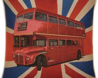 Union Jack Red London Bus Woven Tapestry Cushion Cover Sham