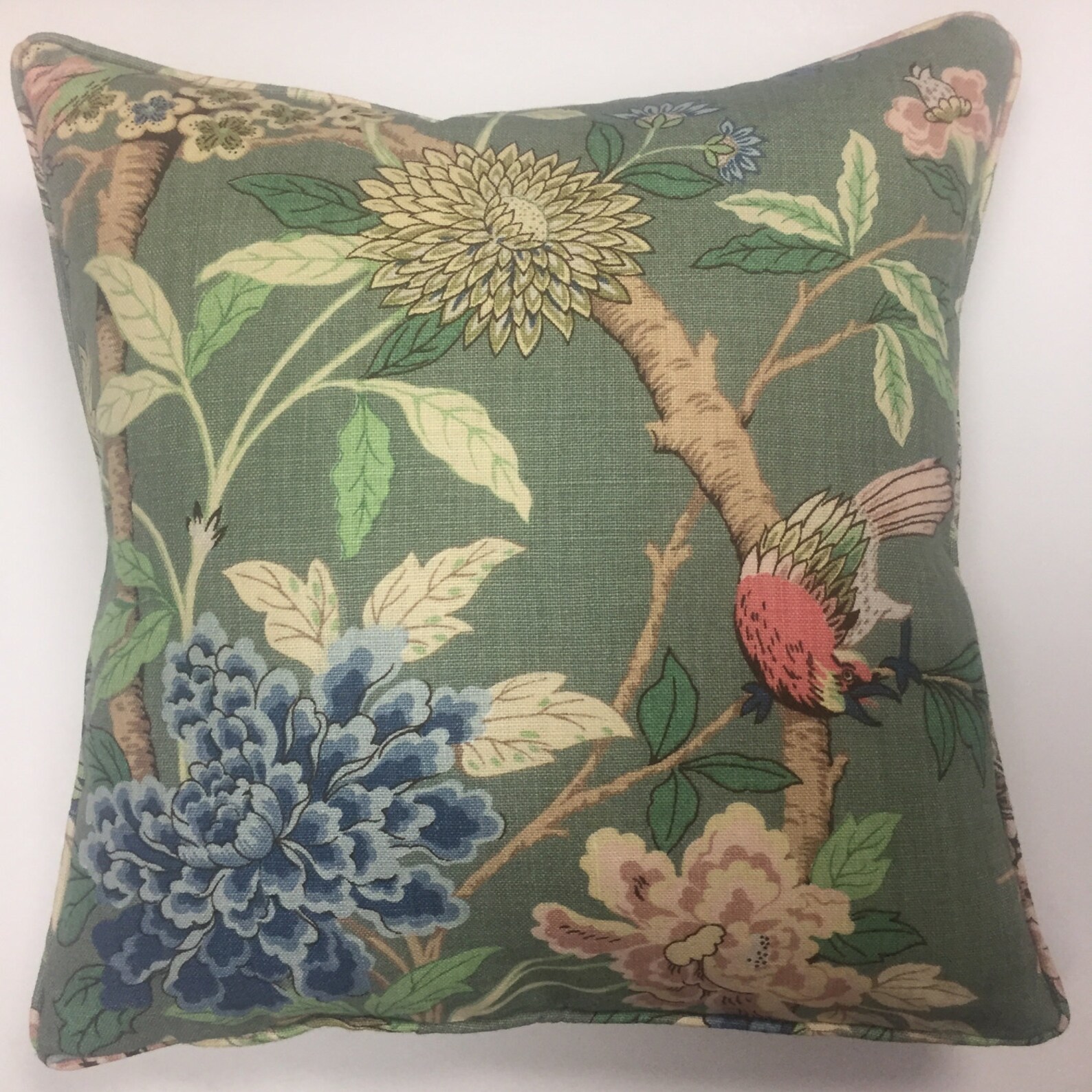 Pair GP & J Baker Hydrangea Bird Dark Green Linen Cushion Etsy