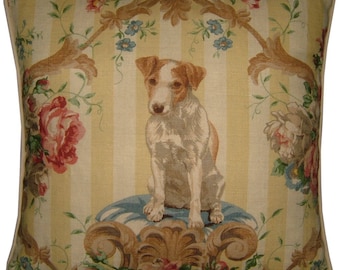 Lee Jofa Putting On the Dog Jack Russell Terrier Linen Tapestry Cushion Pillow Cover Sham