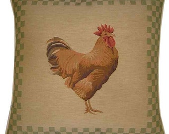 Brown Hen Green Check Tapestry Cushion Cover Sham