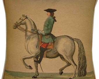 Cavalier on Horseback Green Tapestry Cushion Cover Sham