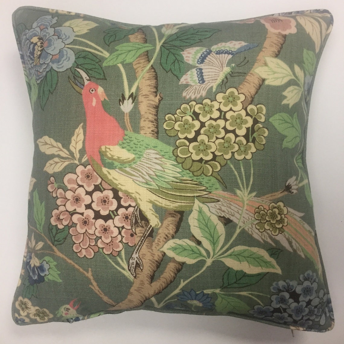 Pair GP & J Baker Hydrangea Bird Dark Green Linen Cushion Etsy