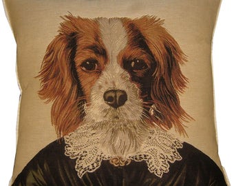 Funda de cojín tejida con tapiz de Thierry Poncelet King Charles Spaniel