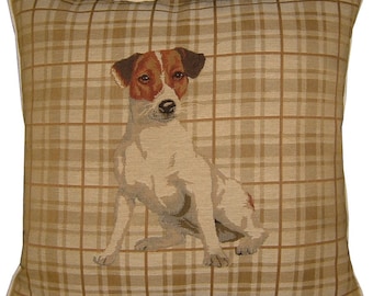 Jack Russell Light Check Tapestry Cushion Cover Sham