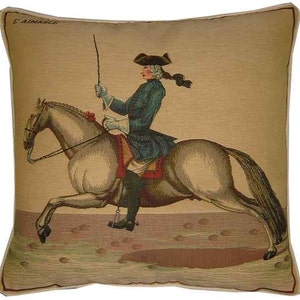 Cavalier on Horseback Blue Tapestry Cushion Cover Sham