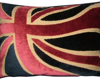 Union Jack Cut Velvet Blue British Flag Tapestry Cushion Pillow Cover
