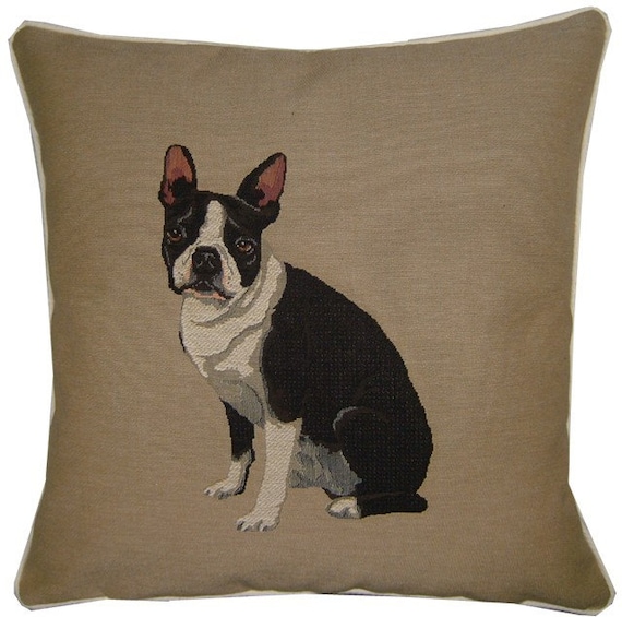 Boston Terrier Woven Tapestry Cushion Cover Sham