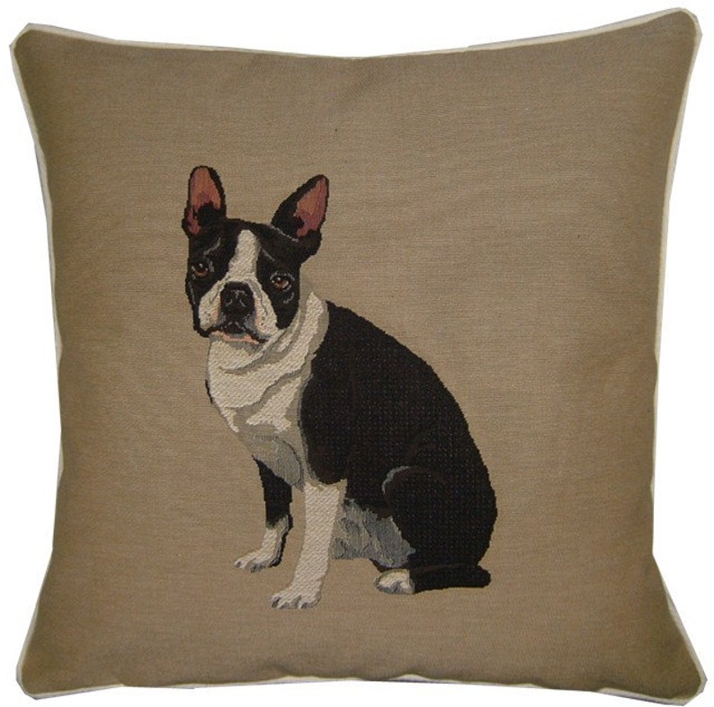 Boston Terrier Woven Tapestry Cushion Cover Sham image 1