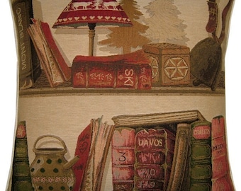 Library Books Ski Woven Tapestry Cushion Cover Sham